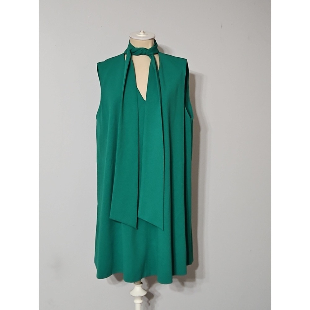 Calvin Klein Women's Green Tie Neck Sleeveless Scuba-crepe Short Shift Dress 14 - Picture 4 of 10